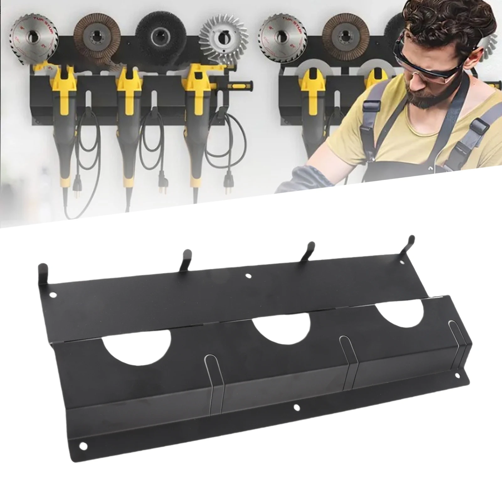 

Wall Mount Angle Grinder Holder with Discs Hook Rack Cord Hanger Cutter Polisher Power Tool Storage Rack for Garage Workshop