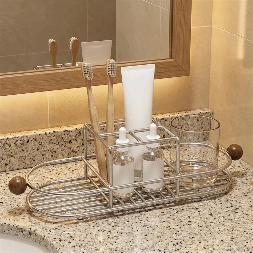 Stainless Steel Toothbrush Holder Quick Dry Rustproof Mouthwash Cup Rack Waterproof Space Saving Cutlery Storage Rack Shower