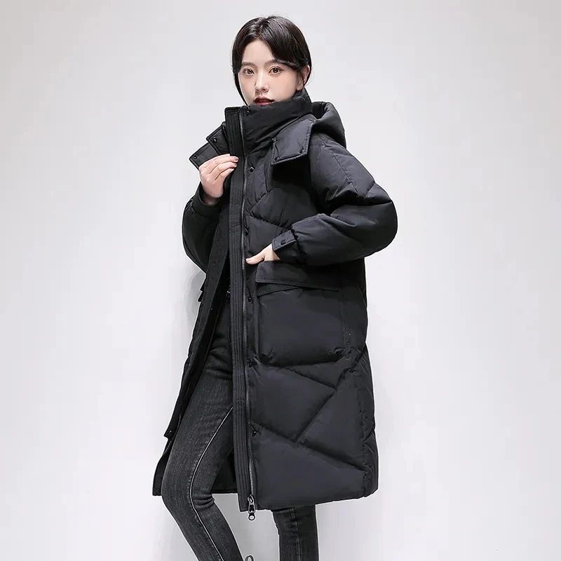 Hot selling women's down jacket Women's mid length winter white duck down slim fitting and loose fitting down jacket