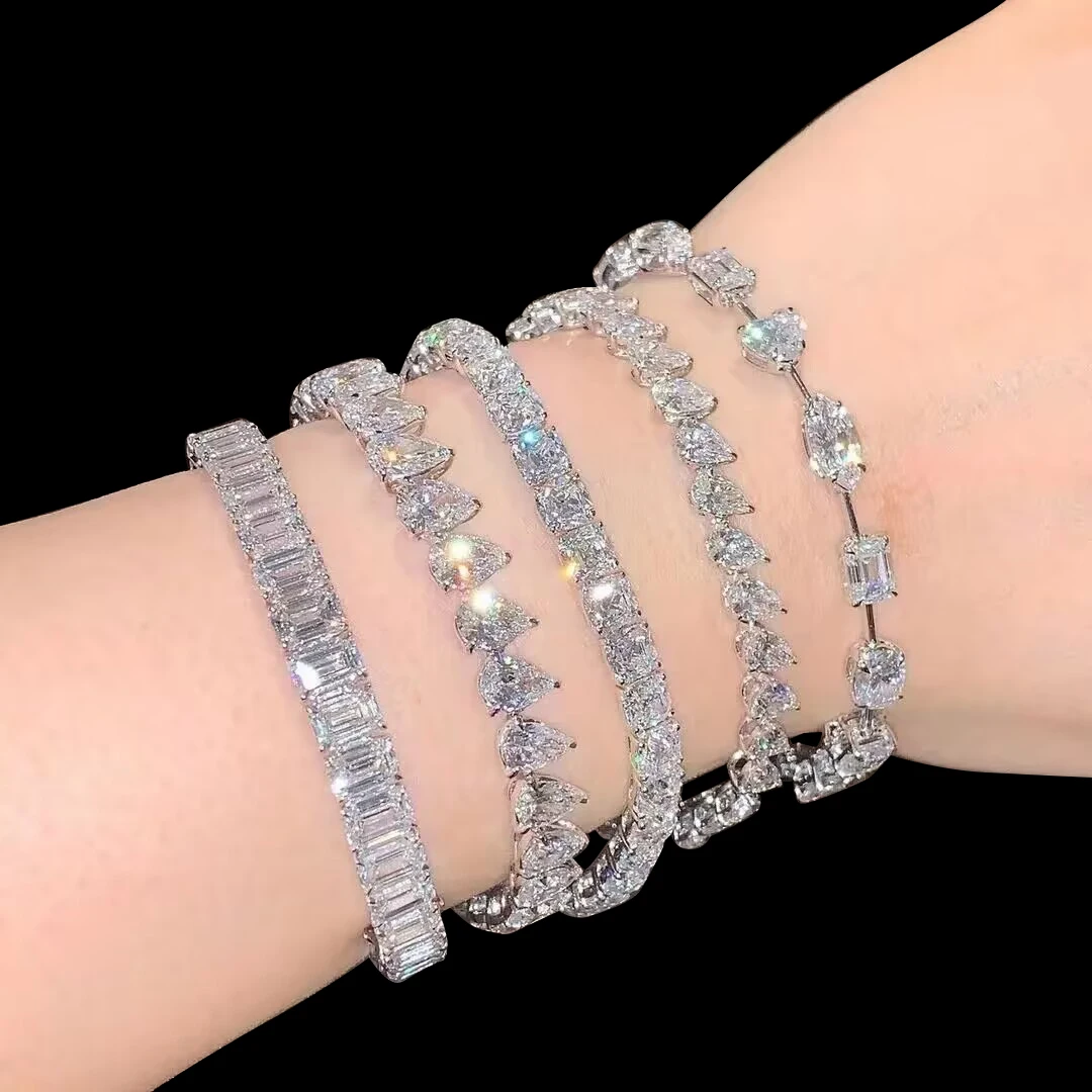 New Arrivals Iced Out Jewelry 925 Sterling Silver Moissanite Tennis Bracelet