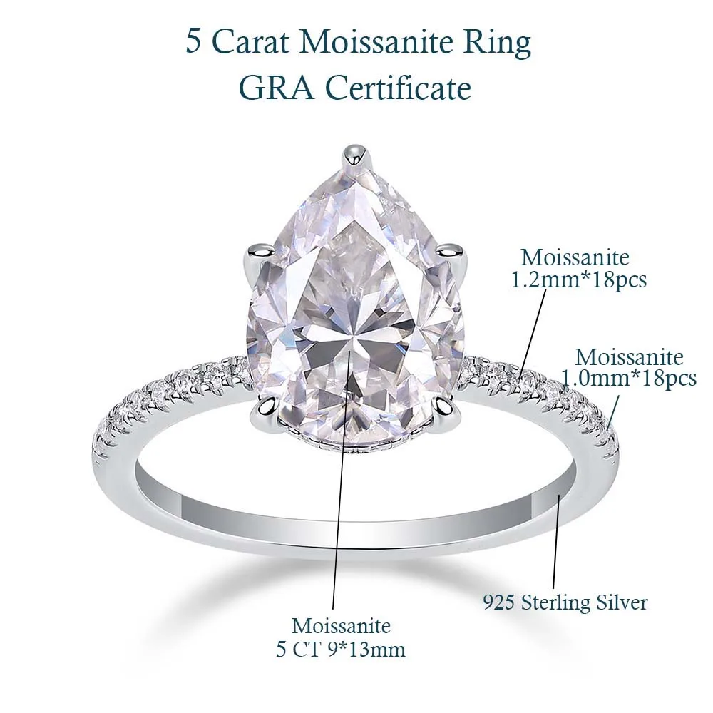1-5CT peer geslepen miossaniet ring GRA gecertificeerd 925 sterling verzilverd 18K D VVS1 Lab diamanten bruiloft verlovingsband voor vrouwen