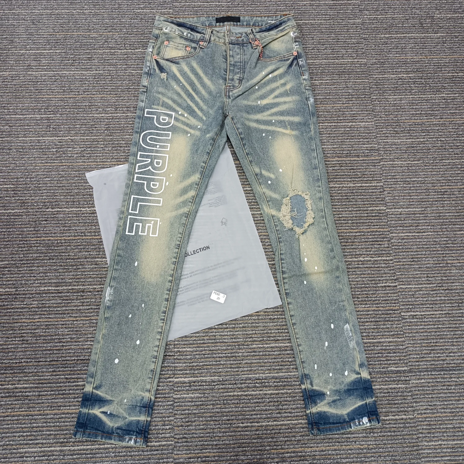 جينز أمريكي عالي الجودة للرجال هاي ستريت مع فتحات قذرة مغسولة ومرشعة بشكل مستقيم بنطال جينز أنيق ونحيف #3