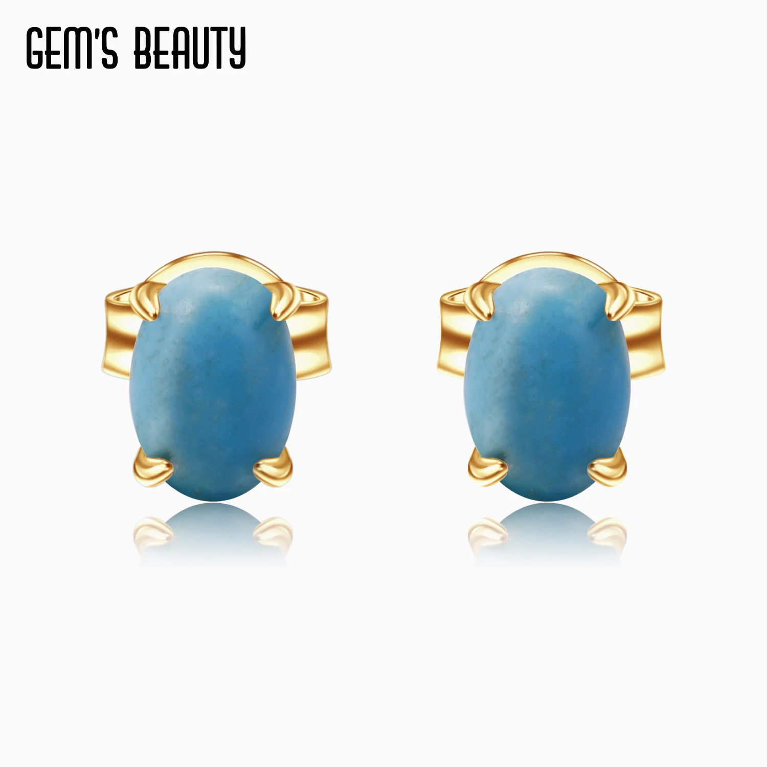 

GEM'S BEAUTY 18K Gold Filled 925 Sterling Silver Studs Earring For Women Simple with Natural Turquoise Handmade Studs Earring