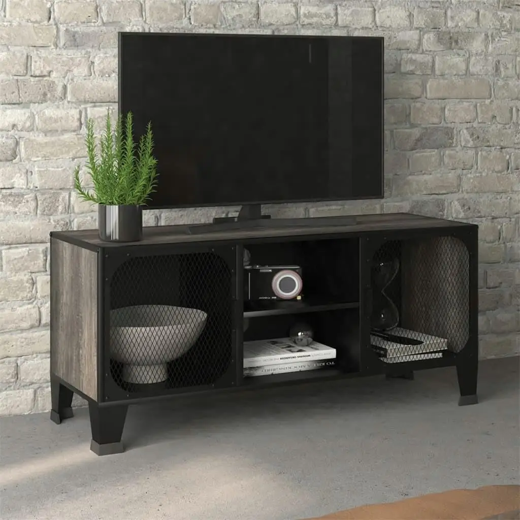 Stylish Grey TV Cabinet 105x36x47 cm - Durable Metal & MDF Entertainment Center