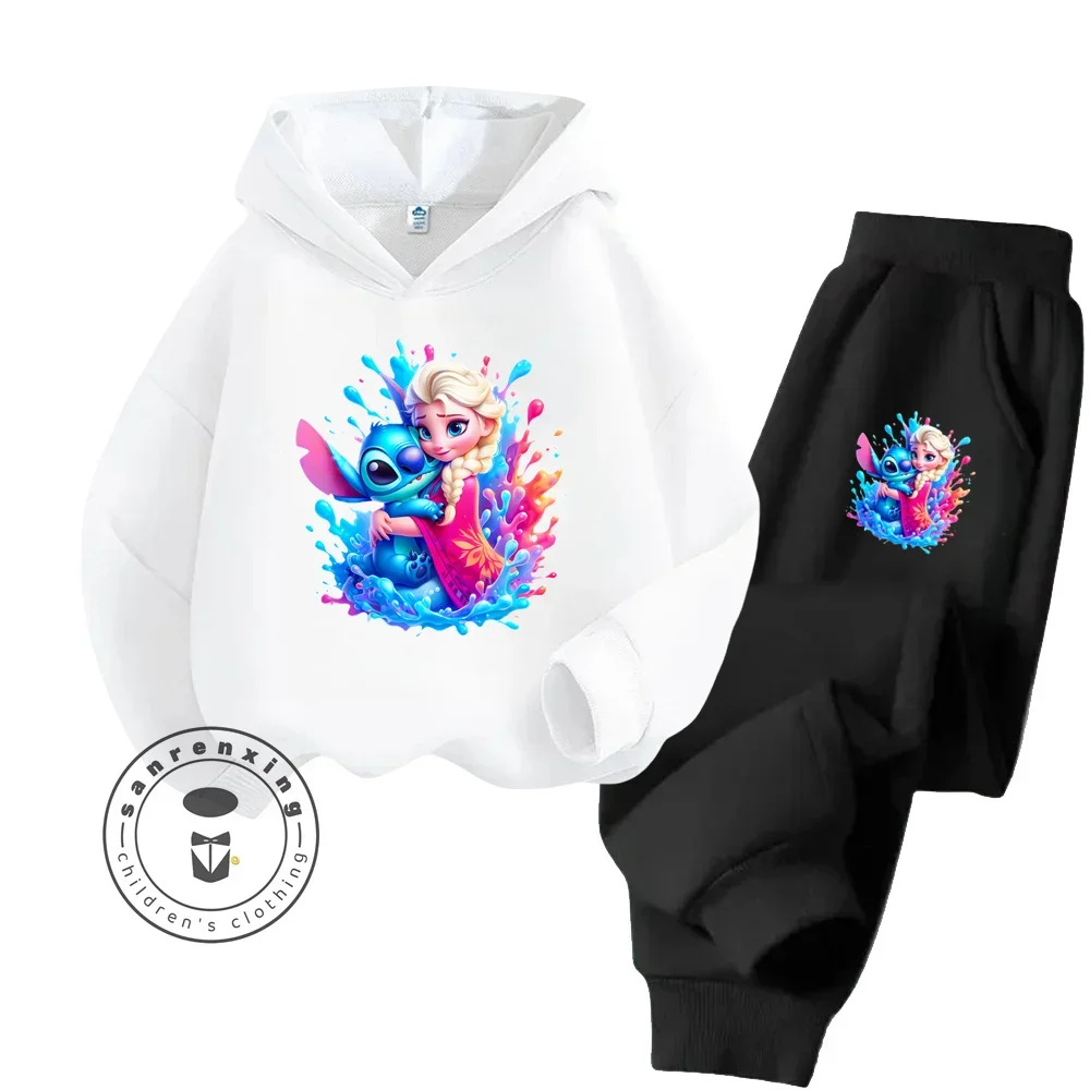 2024 Frozen Cartoon Hip Hop Long Sleeve Sets for Kids 3-14 Years Old Streetwear Modern Style Fall and Winter Hoodie Tracksuit