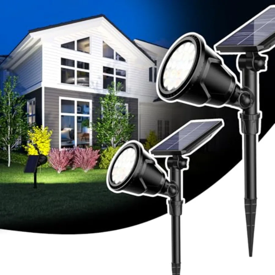 

Solar Spot Lights Outdoor - 600LM Spotlights Waterproof Outside Flood Lighting for Driveway Backyard Patio Garden Landscape Dec