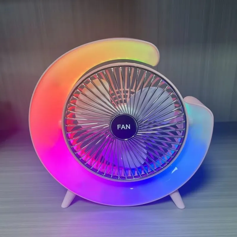Mini Portable Running Lantern Fan Usb Rechargeable Home Desktop Fan With Night Color Changing Led Light