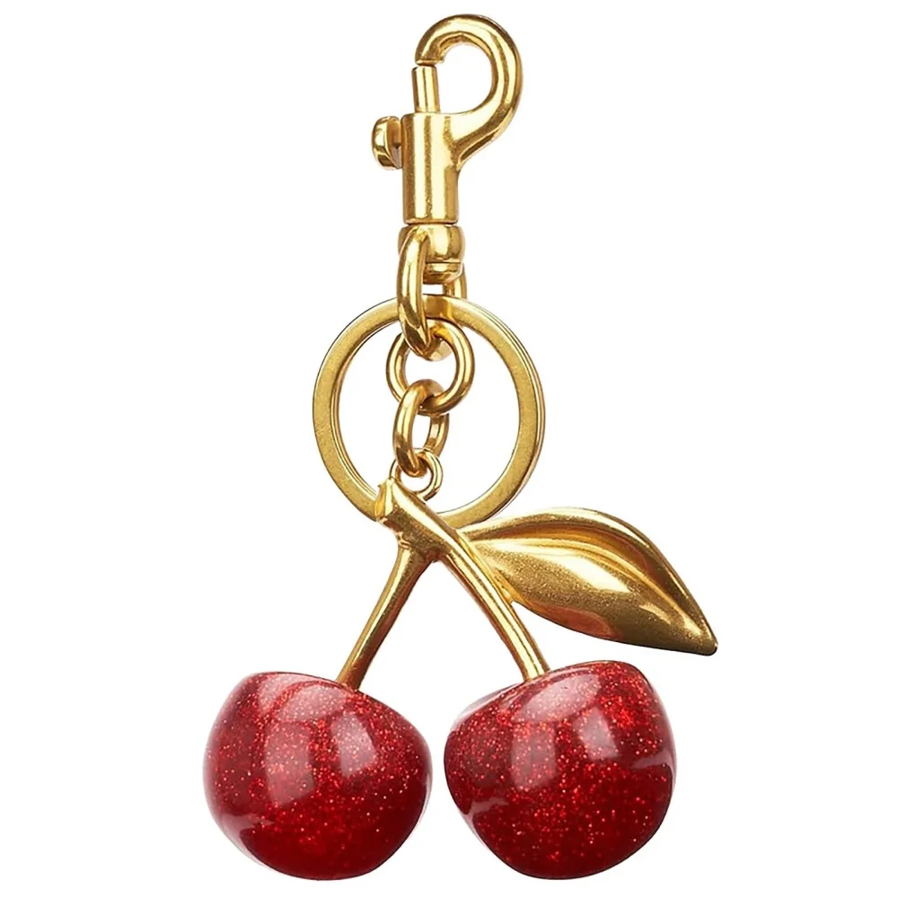 

2024New Glitter Cherry Bag Charm with Key Ring and Clip–Sparkling Resin Metal Accessory for Purses and Bags