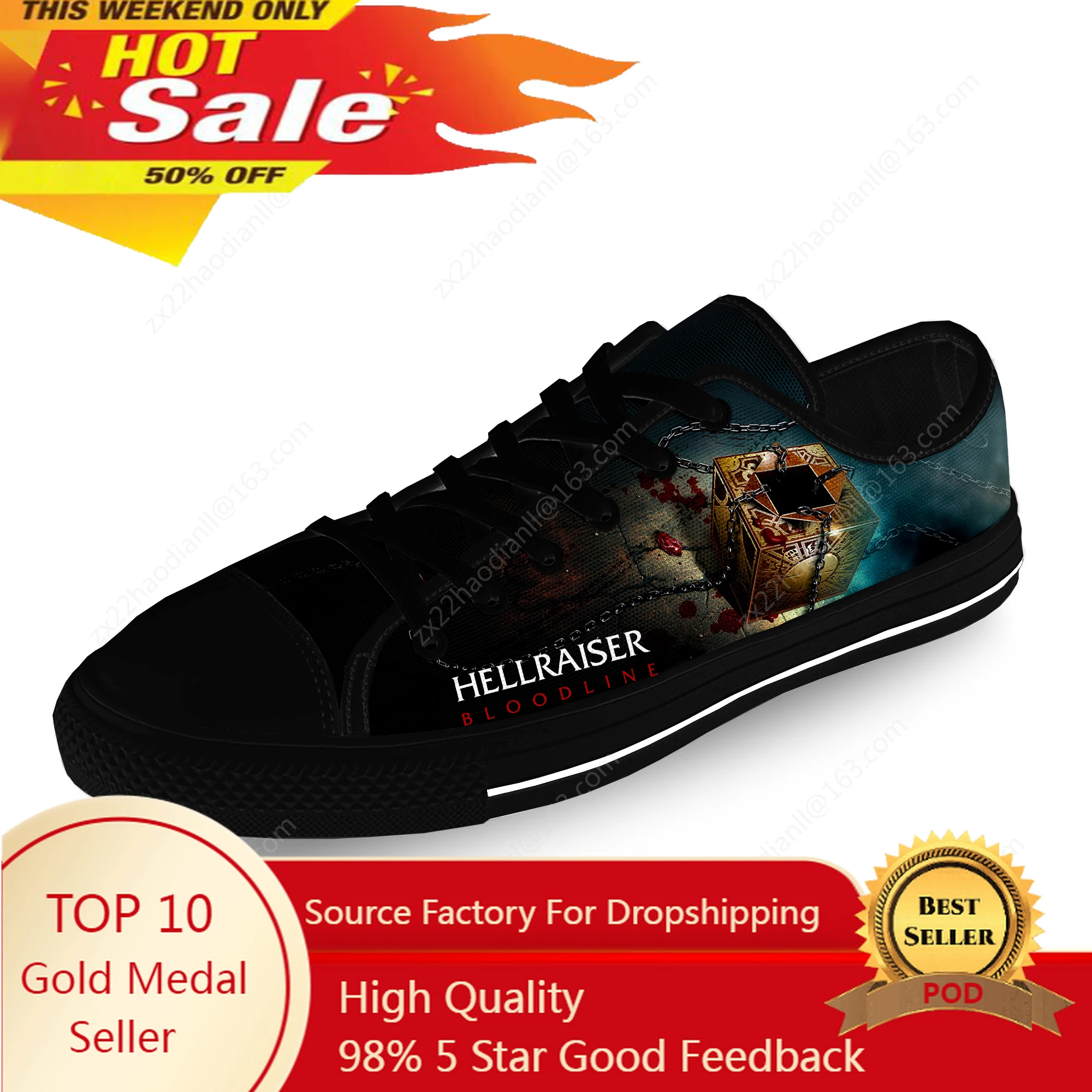 

Hellraiser Movie Pinhead Horror Casual Cloth Fashion 3D Print Low Top Canvas Shoes Men Women Lightweight Breathable Sneakers