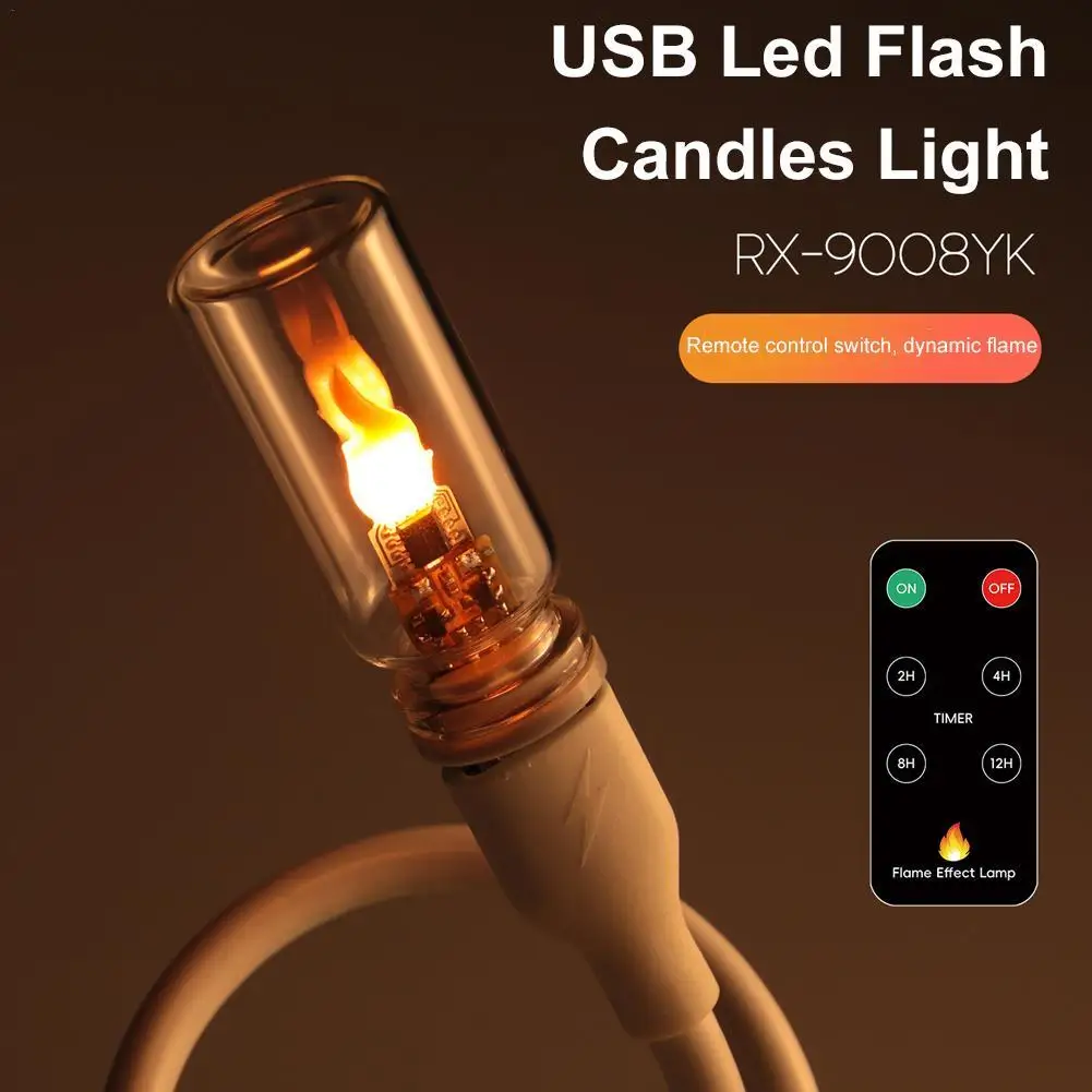 USB Led Flash Candles Light Bulb Timer Function Dynamic Flame Effect LED Light Car Interior Decoration Light With Remote Control