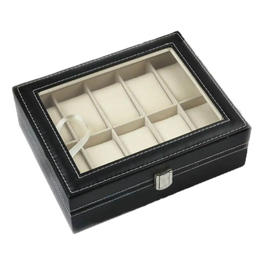 Wooden Jewelry Box Glass Window Watch Display Case Velvet Lined for Room Storage and Gift