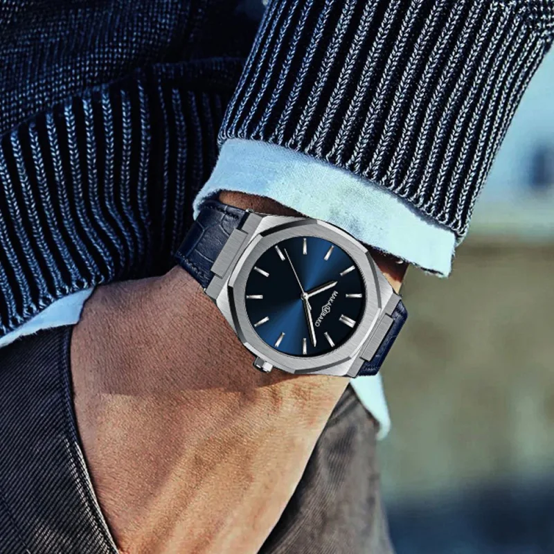 Reloj octogonal para hombre, cronógrafo con movimiento japonés Simple, tendencia informal, resistente al agua, correa de cuero de primera capa