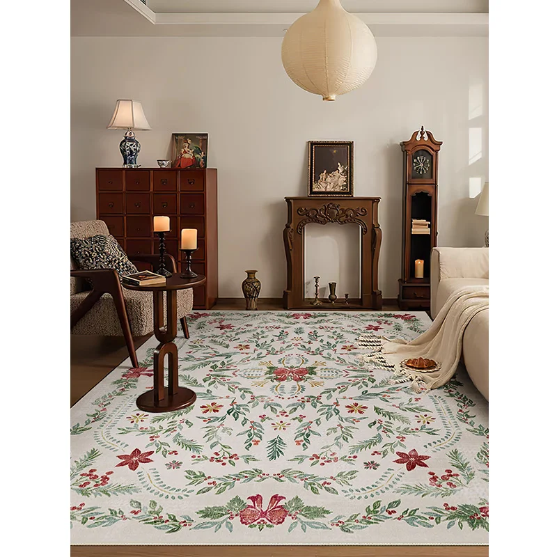 Chinese Style Floral Living Room Carpet Washable Simple Europe Area Rug Cloakroom Bedside Girl Room Mat Floor Carpet Bedroom