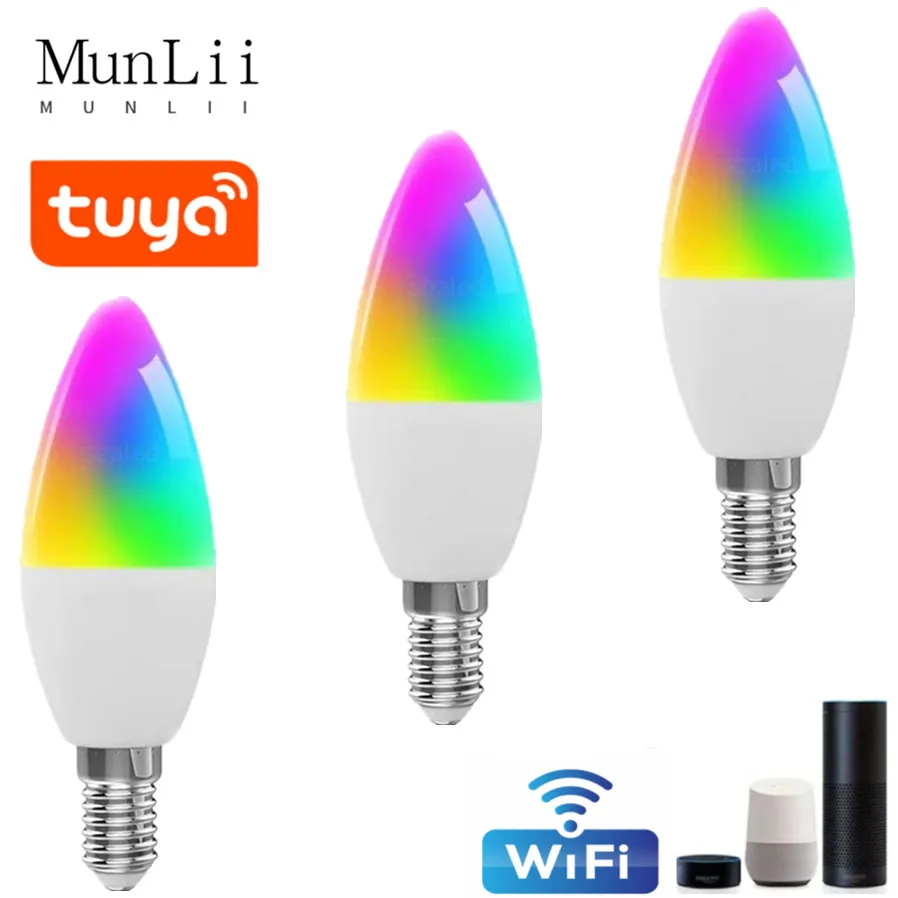 

6Pcs LED E14 Tuya WiFi Smart Dimmable Bulb RGBCW 9W 100-240V LED Light Smart Life App Control Support Alexa Google Home Alice