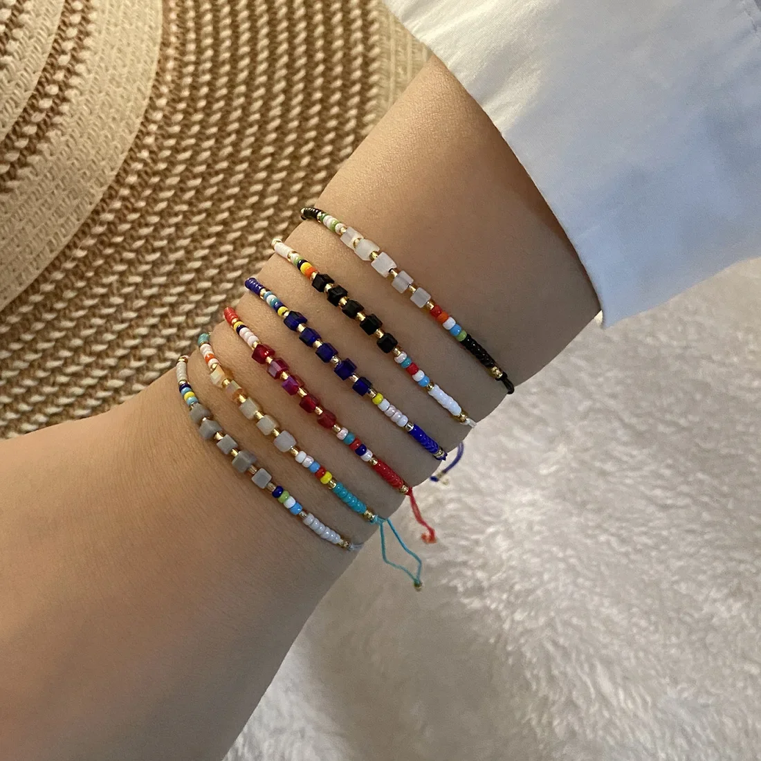 

Fashion Colorful Rice Bead Crystal Weave Bracelet for Women High Quality Adjustable Wrist Jewelry Party Gift