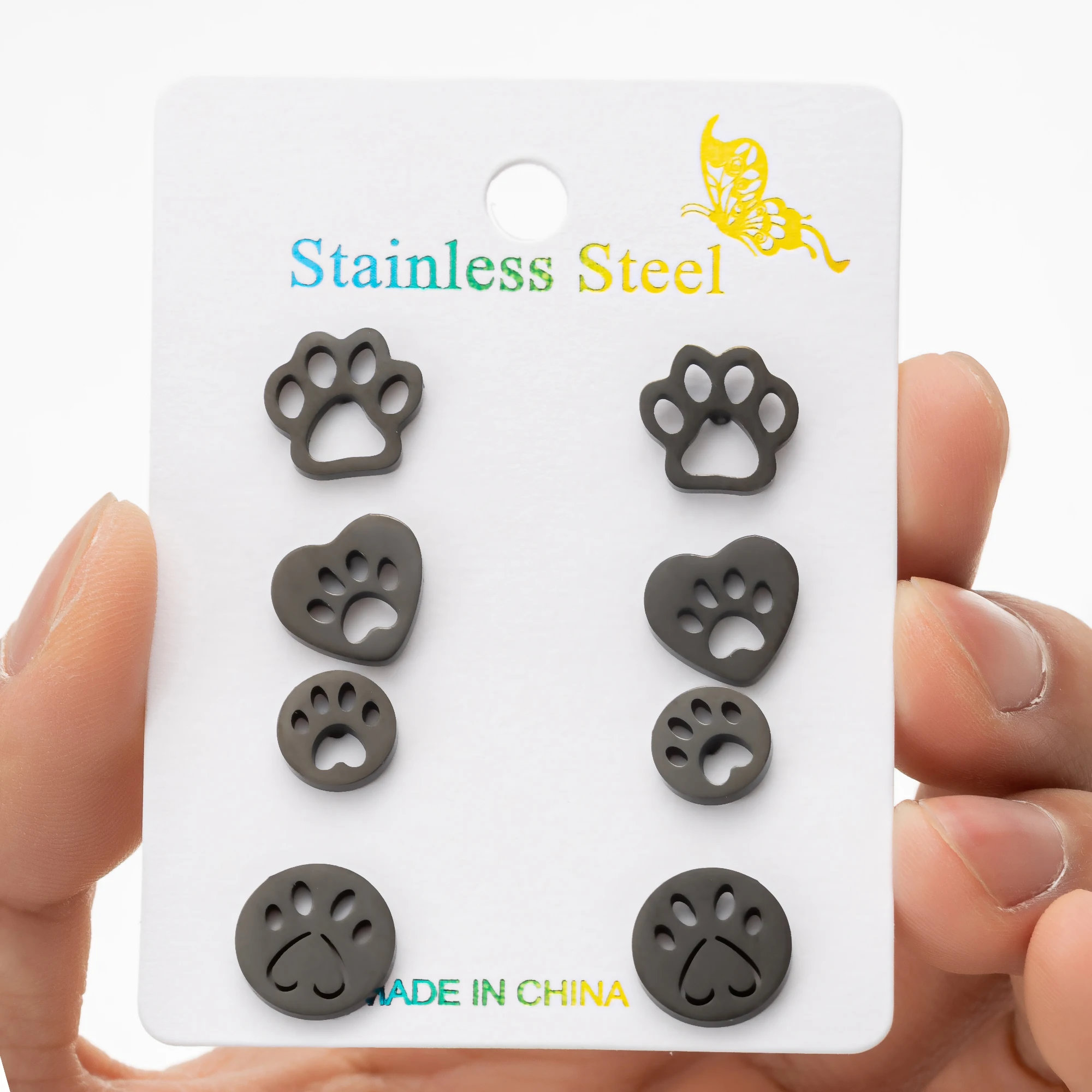 أقراط مرصعة بطبعات لمخلب الكلاب للفتيات ، حيوانات أليفة جميلة ، بصمة حيوان ، فولاذ مقاوم للصدأ ، جودة عالية ، 4 أزواج لكل مجموعة #4