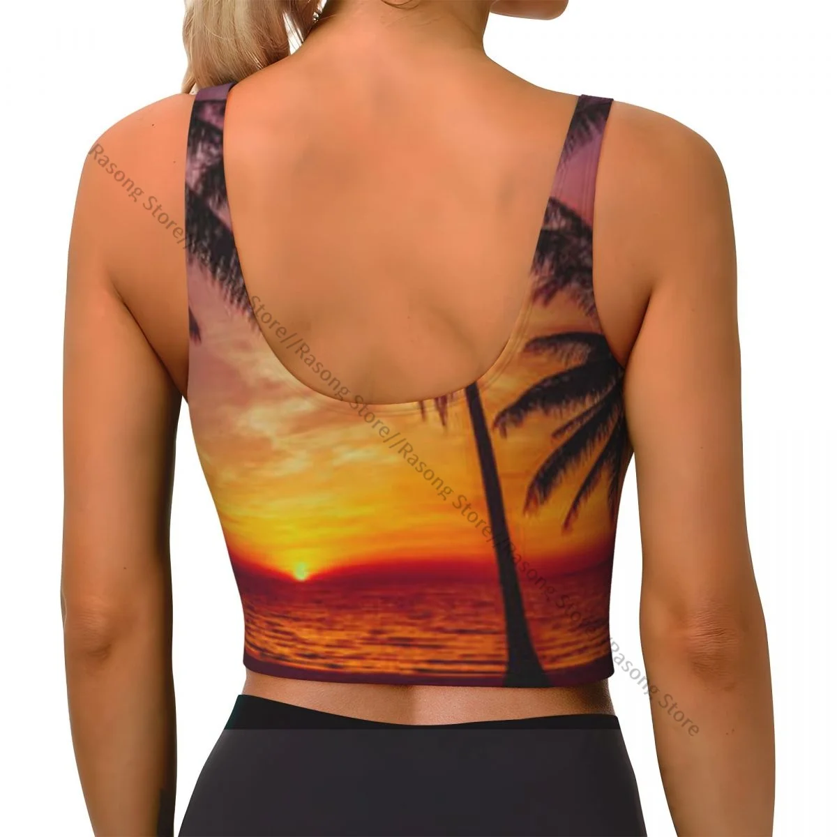 Yoga Vest Women Gym Sports Crop Tops Sunset Tropical Beach Beautiful Beach Streetwear Workout Breathable Tank Top Female