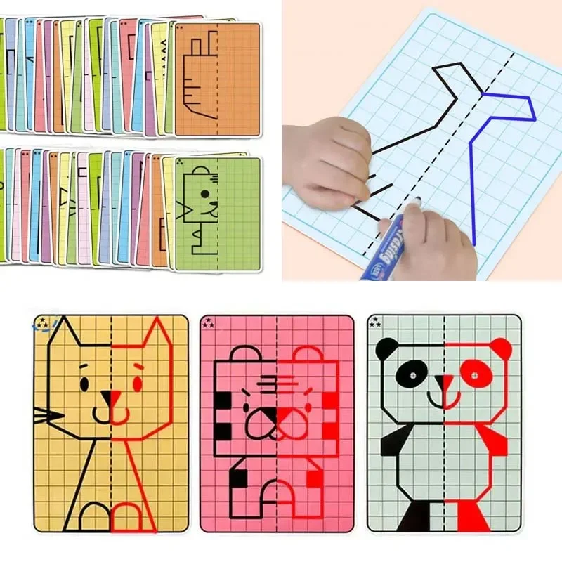 

10/20pcs Cute Cartoon Lattice Symmetrical Drawing Toys Fine Motor Skill Write Wipe Pen Control Children's Novelty Learning Board