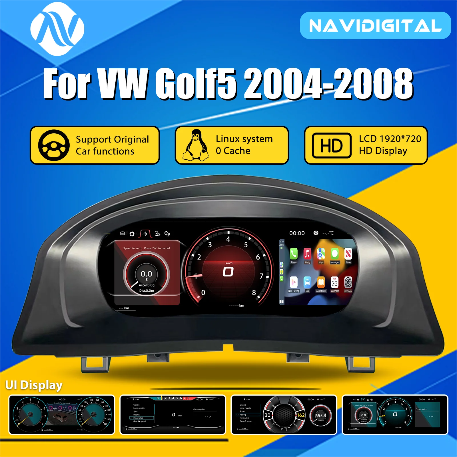 Cruscotto Digitale per VW Golf 5 Anni 2004-2008 Cockpit Virtuale Tachimetro Pannello Strumenti