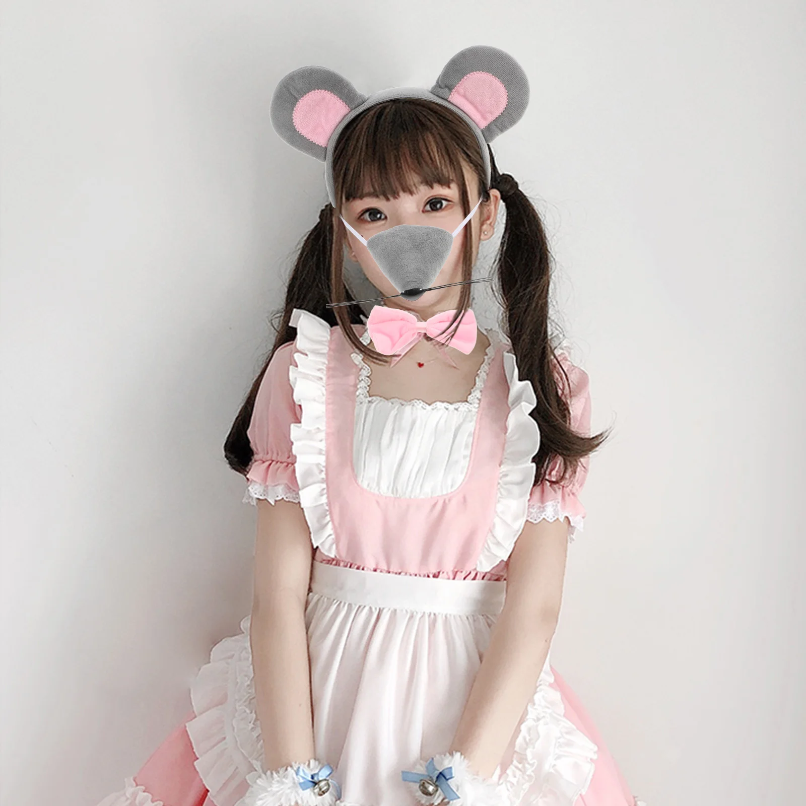 Muiskostuum Set Oren Hoofdband Neus Staart en Vlinderdas Dierenkostuum Kit Feestaccessoires voor Kid Halloween Kerst Cosplay