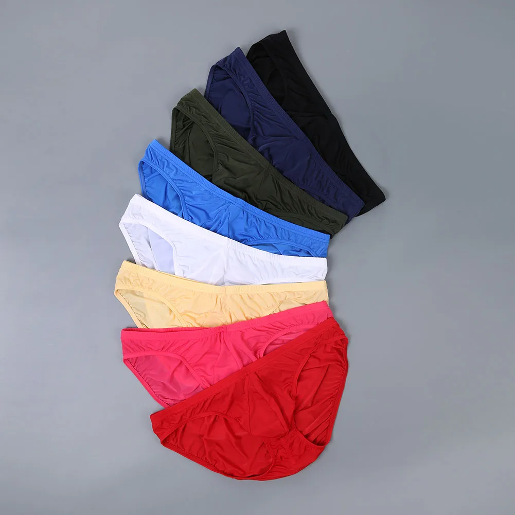 Men Ice Silk Back Folds Brief Adult Underwear Translucent Sexy Accessories Hot Lingerie Solid Low Rise Gay Pouch Men's Panties