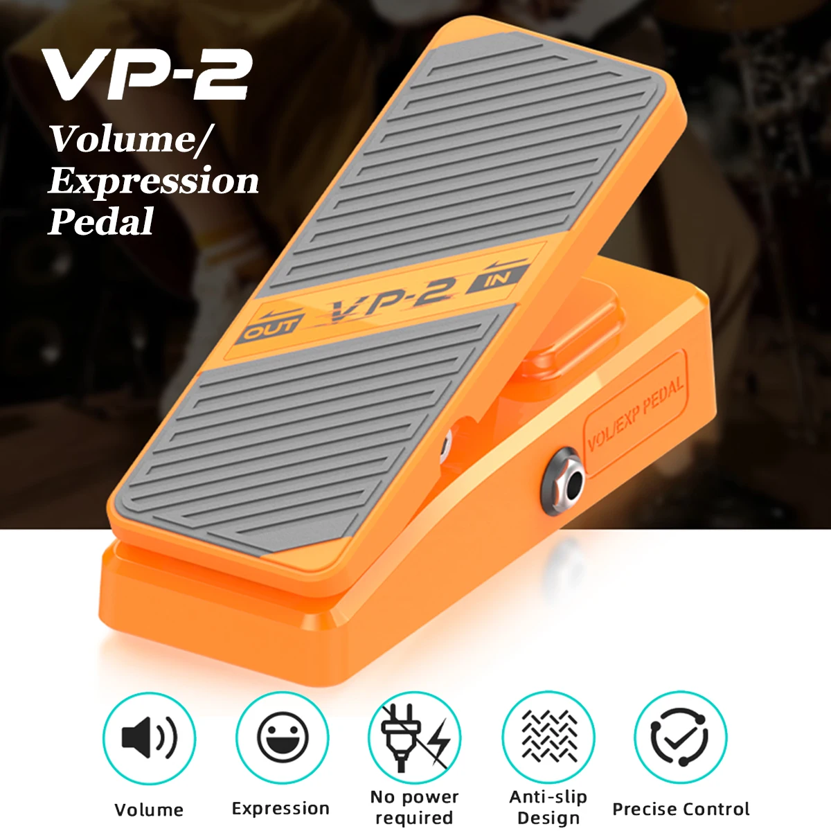 JAMJUM VP-2 Volume/Expression Pedal – 23° Wide Travel, Silent Operation, No Power Required, for Guitar/Bass/Keyboard