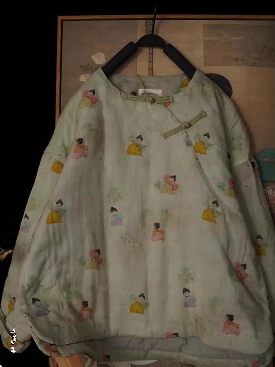 

Новое женское хлопковое пальто с ретро-принтом из льна, круглым вырезом, удобного кроя, с длинными рукавами, для осени и зимы