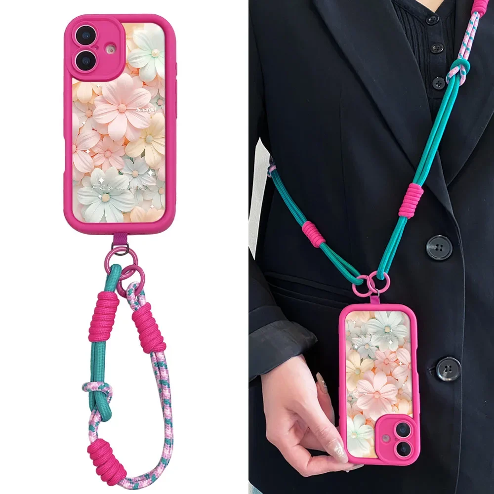 2025 Crossbody الحبل قلادة حزام الحال بالنسبة Xiaomi Poco X7 X6 F7 F6 M7 M6 F5 X5 X3 M3 Pro C55 C65 C75 C71 زهرة غطاء الهاتف