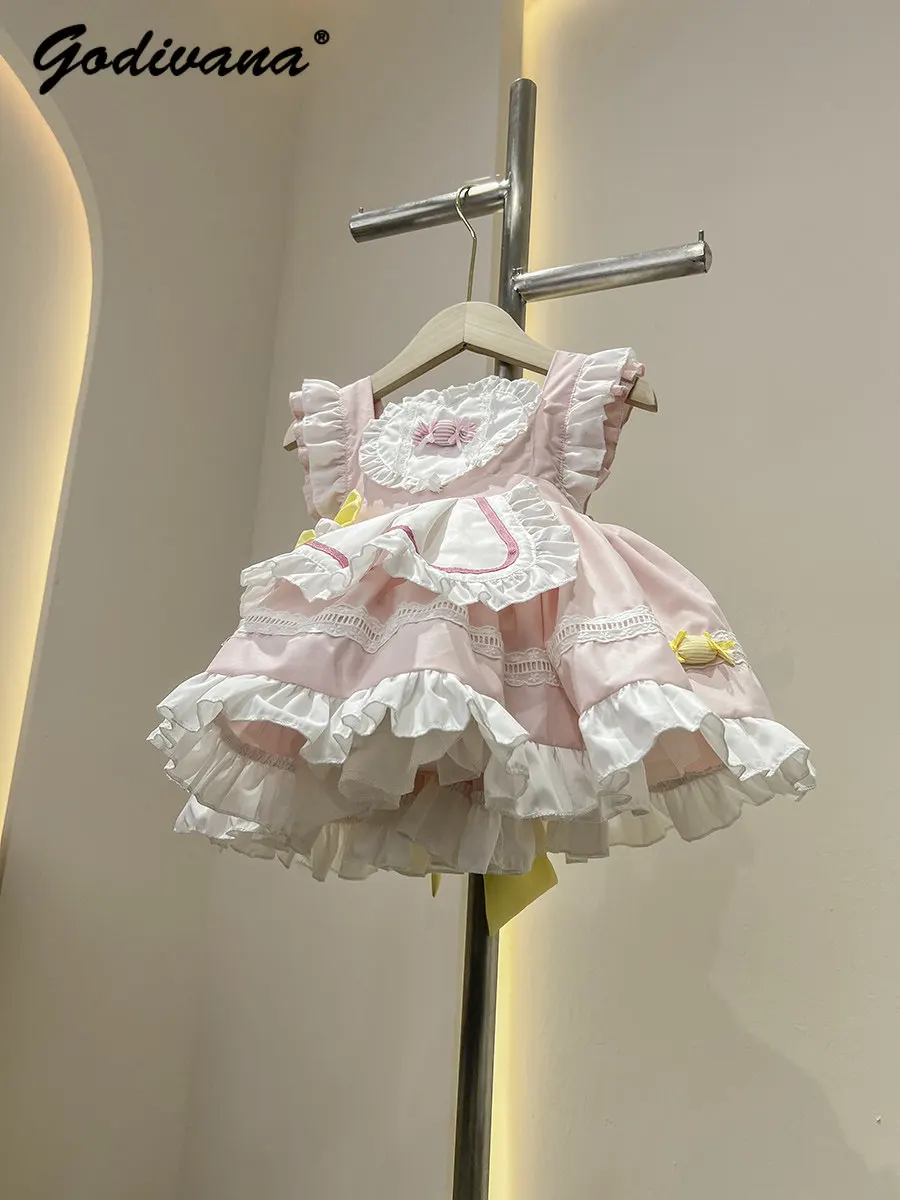 

Sweet Baby Girls Princess Lolita Dress Kids Pure Cotton 2026 New Spring and Autumn Sleeveless Lace Trim Birthday Suspender Dress