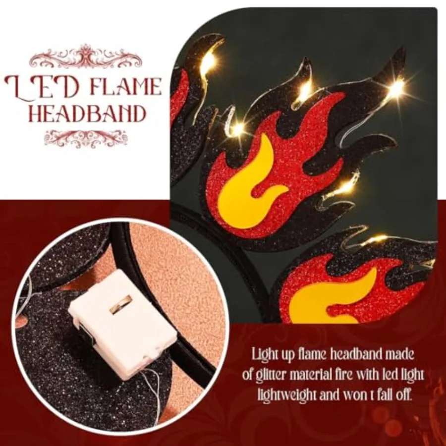 Diadema con luz de fuego LED, tocado de llama roja, disfraz de Festival de Halloween, accesorios para el cabello para mujer, perfecto para Costu