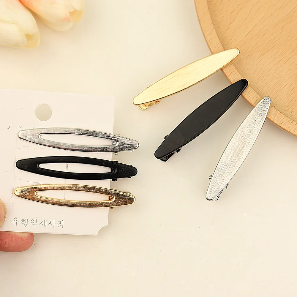 2pcs  version simple alloy oval duckbill clip Side clip temperament bright metal clip banger clip hair ornament