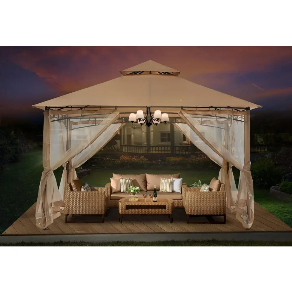 Steel Frame Gazebo com Mosquiteiro, Gazebo ao ar livre para Pátio, Gramado, Quintal, Garden Deck, 10x10