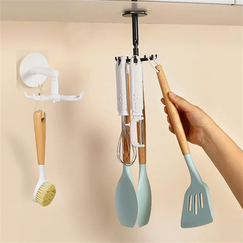 Upgraded Multi-function Punch Free Hook Rotatable 7-claw Hook 360 ° Seamless Kitchen Storage Hook Self Adhesive Bath Hooks