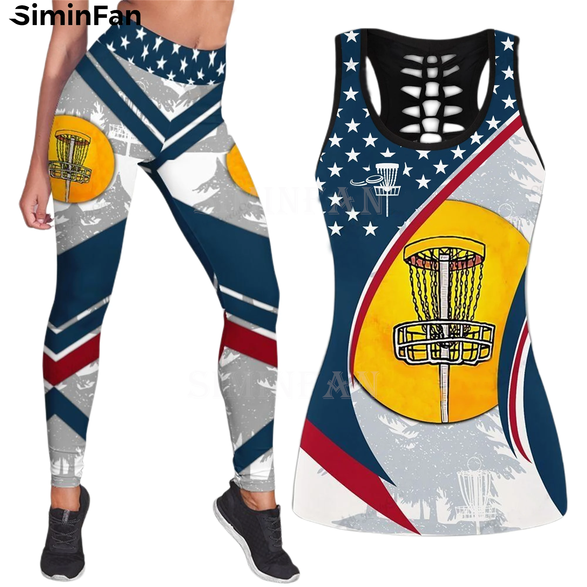 

DISC GOLF America 3D Printed Women Tank Top Legging Summer Casual Vest Pants Suit Two Piece Set Yoga Sportswear Female Outfit