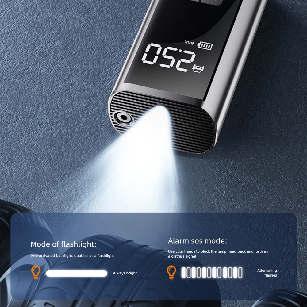 منفاخ إطارات محمول لإطارات السيارات، مضخة هواء سيارة لاسلكية كهربائية متعددة الأغراض للدراجات النارية #6