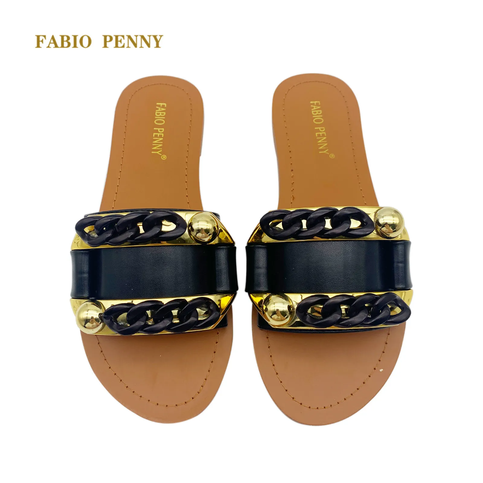 FABIO PENNY Summer Italian style slippers Women\'s flat shoes fine diamond buckle slippers