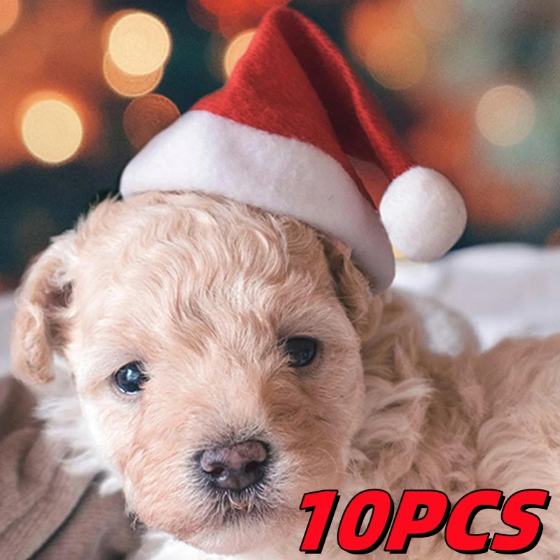 10PCS Christmas Small Puppy Xmas Holiday Costume Ornaments Pet Dog Cat Santa Hat Cosplay Props Caps Christmas Party Pet Supplies