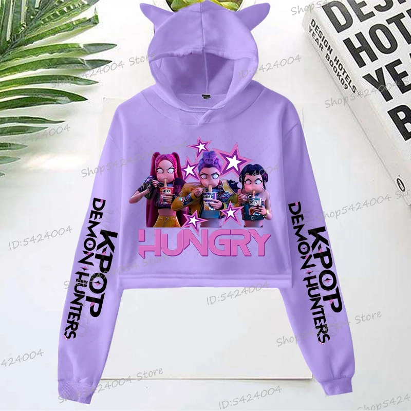 Anime Cartoon Purple Series Cotton T-shirt Women Long Sleeve Washed Tshirt Set Anime Anime Cartoon Pant+Hoodie Suit