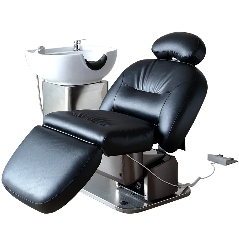 For Hot Sale Electric Adjustable Backwash Barber Shampoo Chair Bed Ceramic Bowl Sink Unit Station For Spa Salon