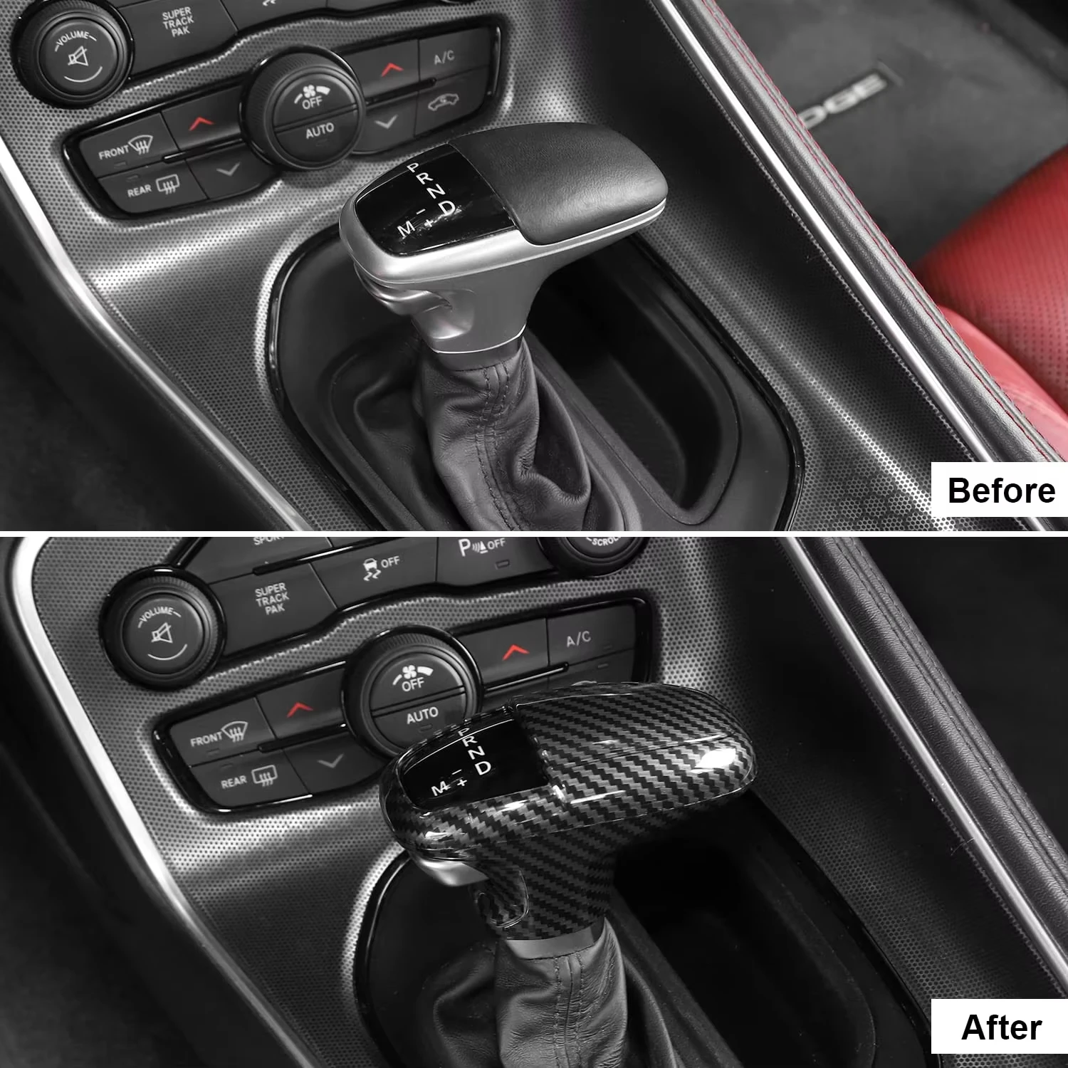 Carbon Fiber Look Car Center Console Gear Shift Panel Decoration Cover Stickers Trim For Dodge Challenger 2015-2022 Interior