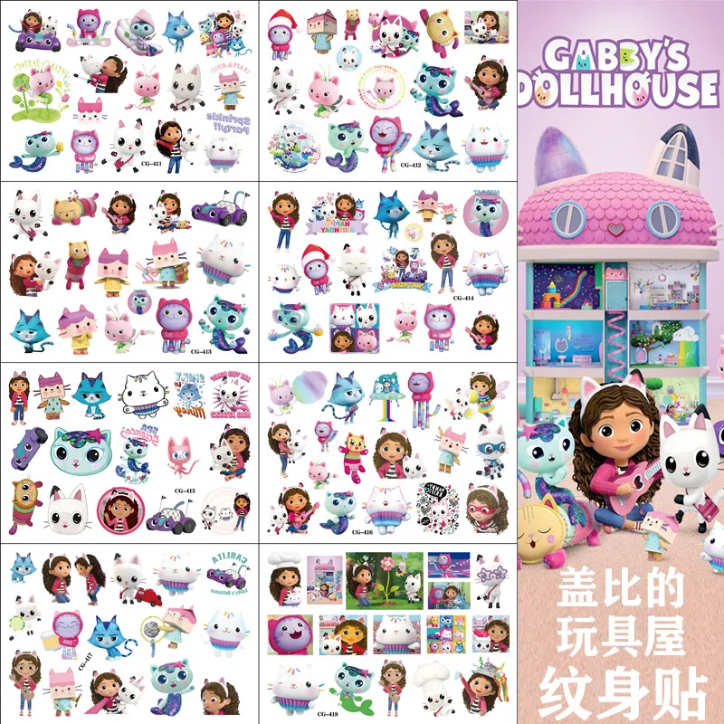 

Игрушечный домик Габби, мультяшные временные татуировки, детские татуировки, наклейки, татуировки для дня рождения, одноразовые переноса воды