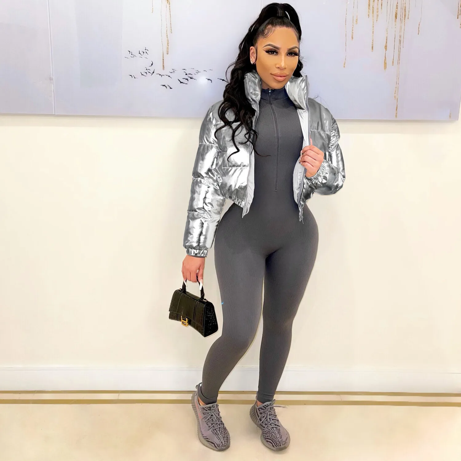 

Autumn Winter New European Women's Fashion Gold Stamping North American INS Trend Cotton Casual Short Jacket Coat