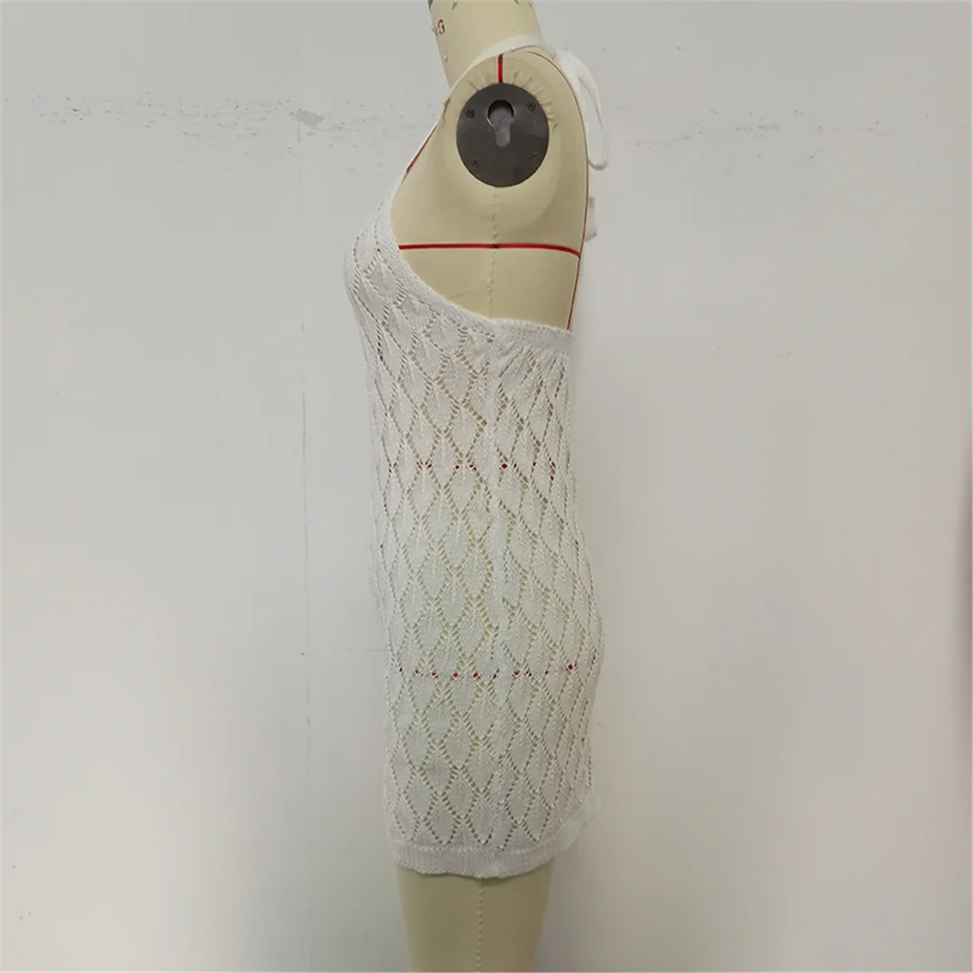 Rückenfreies, ausgeschnittenes, gehäkeltes, gestricktes Tunika-Strandkleid, Strandkleidung, Strandüberwurf, Cover-up, Damen V7220 – Detail 15