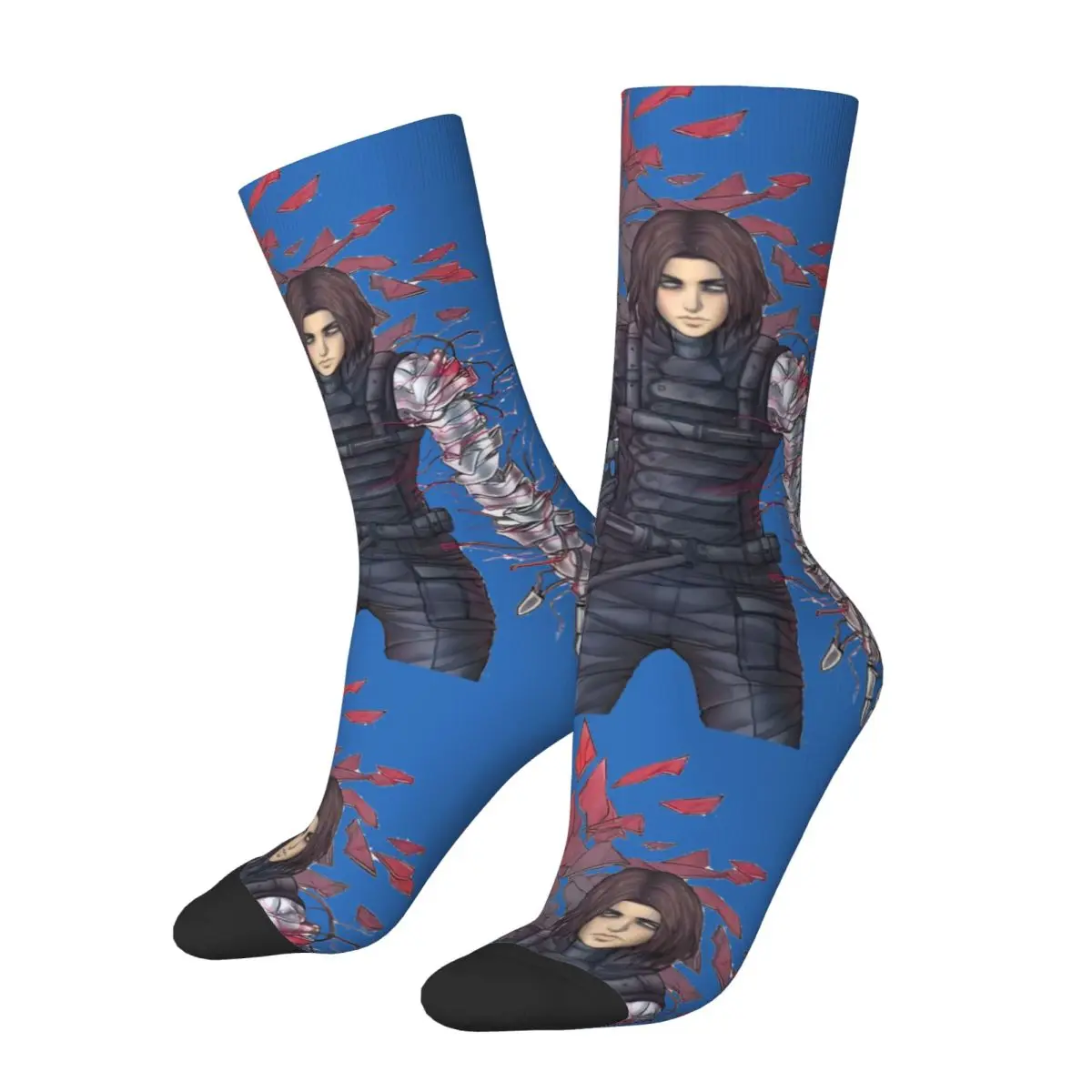 Calcetines de compresión de soldado Vintage para hombre, Unisex, Marvel, Capitán América, Soldado de invierno, Harajuku, sin costuras, estampado, novedad