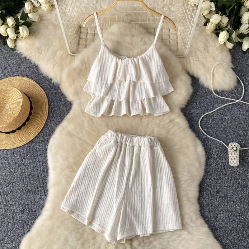 Moda nuove donne eleganti pantaloncini estivi vestito Vintage Sexy senza maniche canotte Top e pantaloni corti due pezzi Set abiti femminili