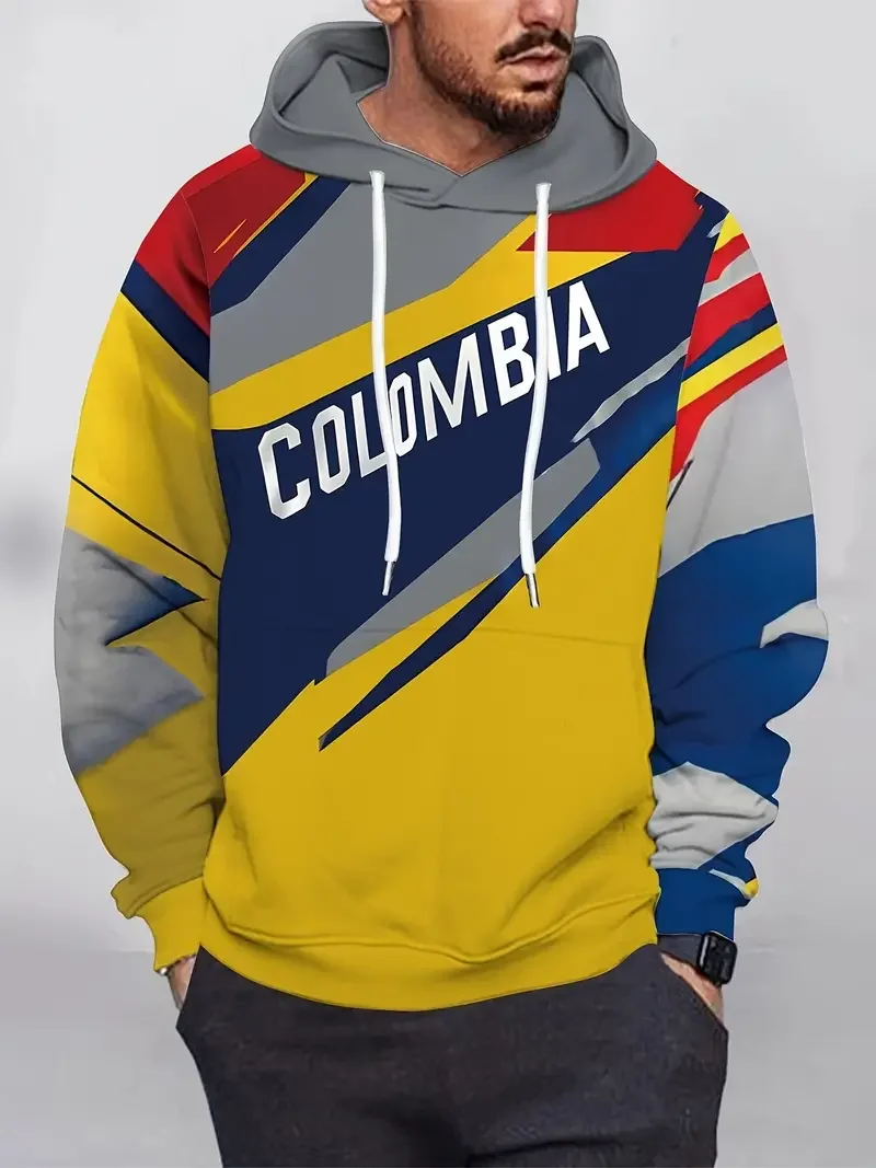 Men's Hoodie Colombia Flag Print Sweatshirts Harajuku Hooded Shirt Pullover Casual Clothes Streetwear Top Men's Clothing