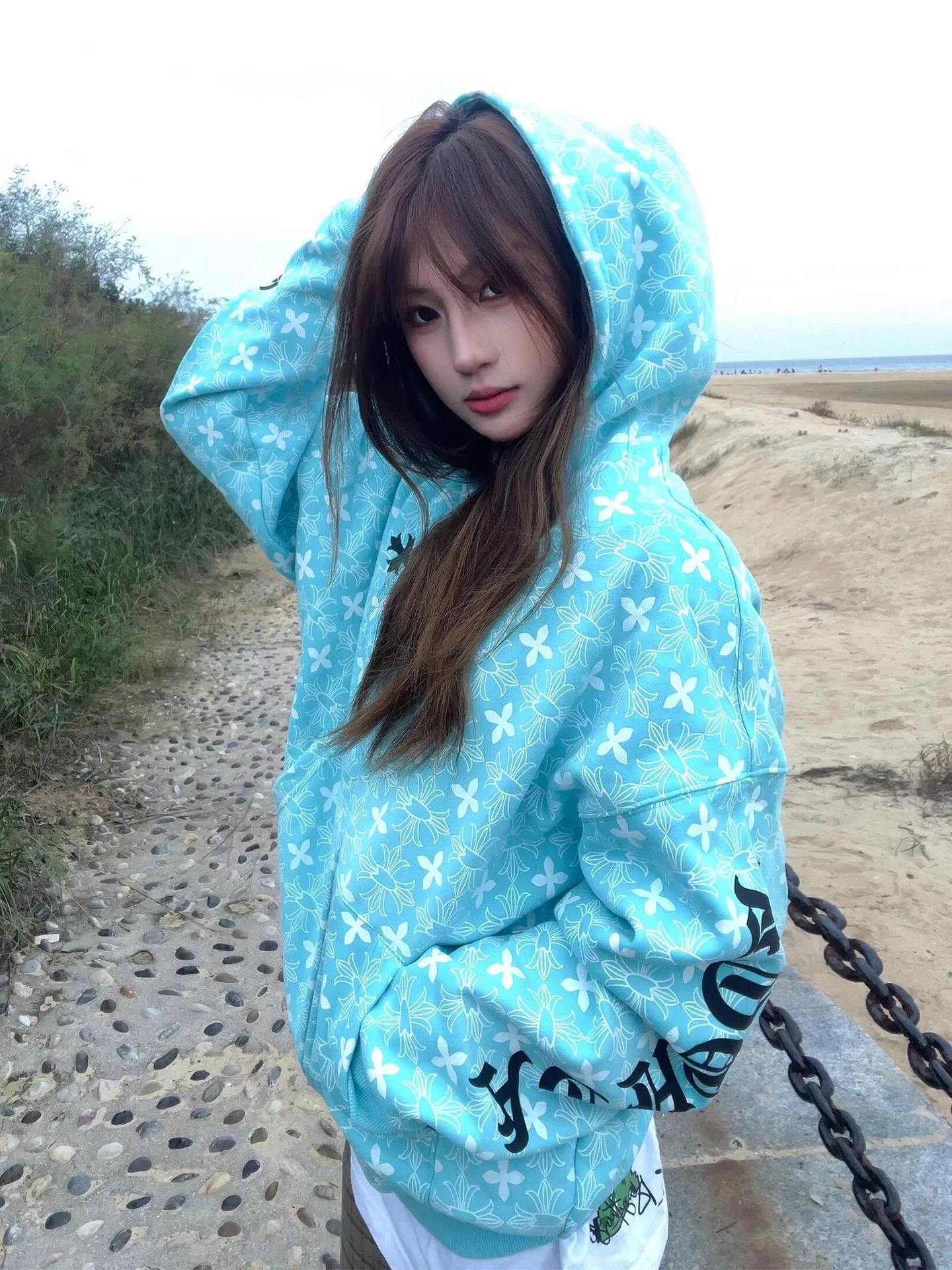 

American High Street Gothic Letter Cross Hoodie Women's Autumn Winter New Fce Loose Open Cardigan Jaet Dora Qian