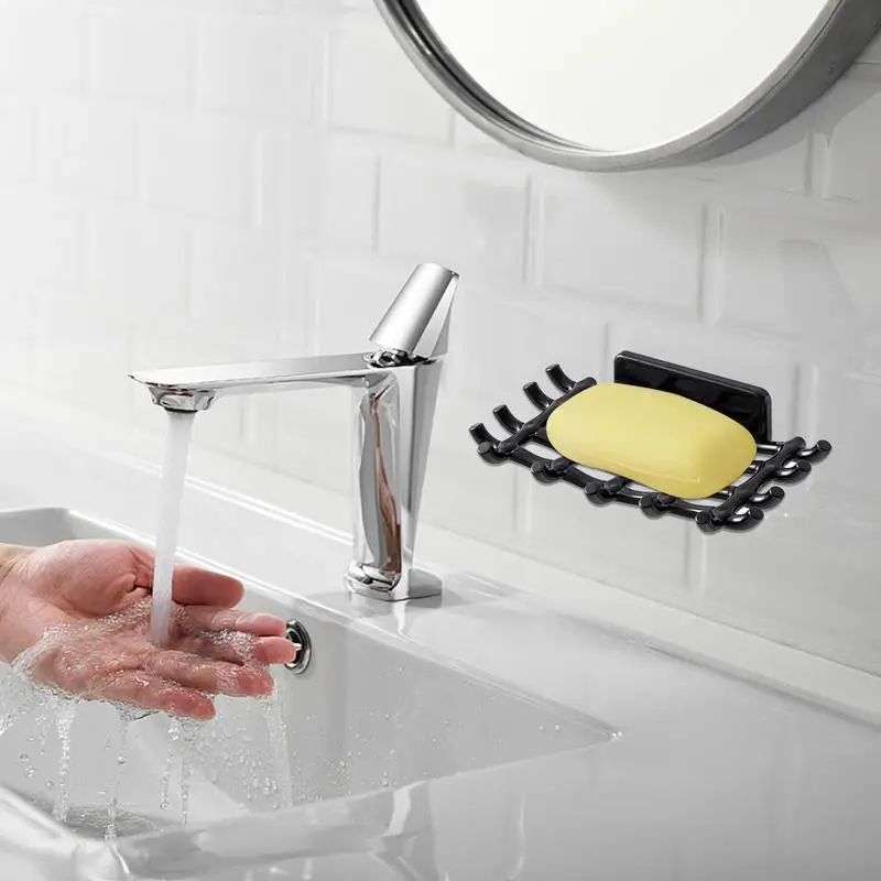 Wall Mounted Soap Dish Drain Soap Holder for Bathroom Self Adhesive Soap Dish Plastic Soap Container Bathroom Accessories