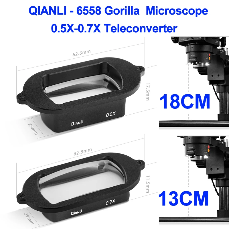 Qianli 0.5X 0.7X Auxiliary Teleconverter Barlow Lens Used with Gorilla 6558 Trinocular Microscope for Phone Electronic Repair
