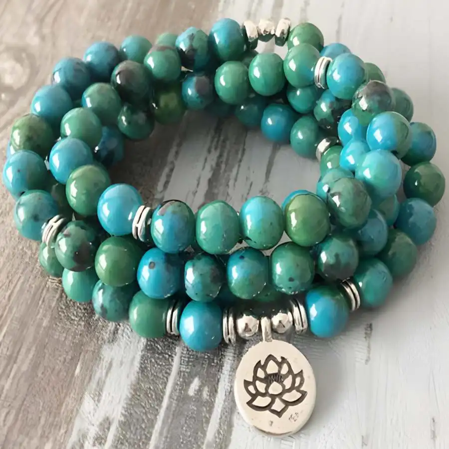 

8mm Azurite Malachite Gemstone 108 Beads Mala Bracelet Gemstone tassel Chakra Natural stone Buddhist Men's Jewelry Spiritual
